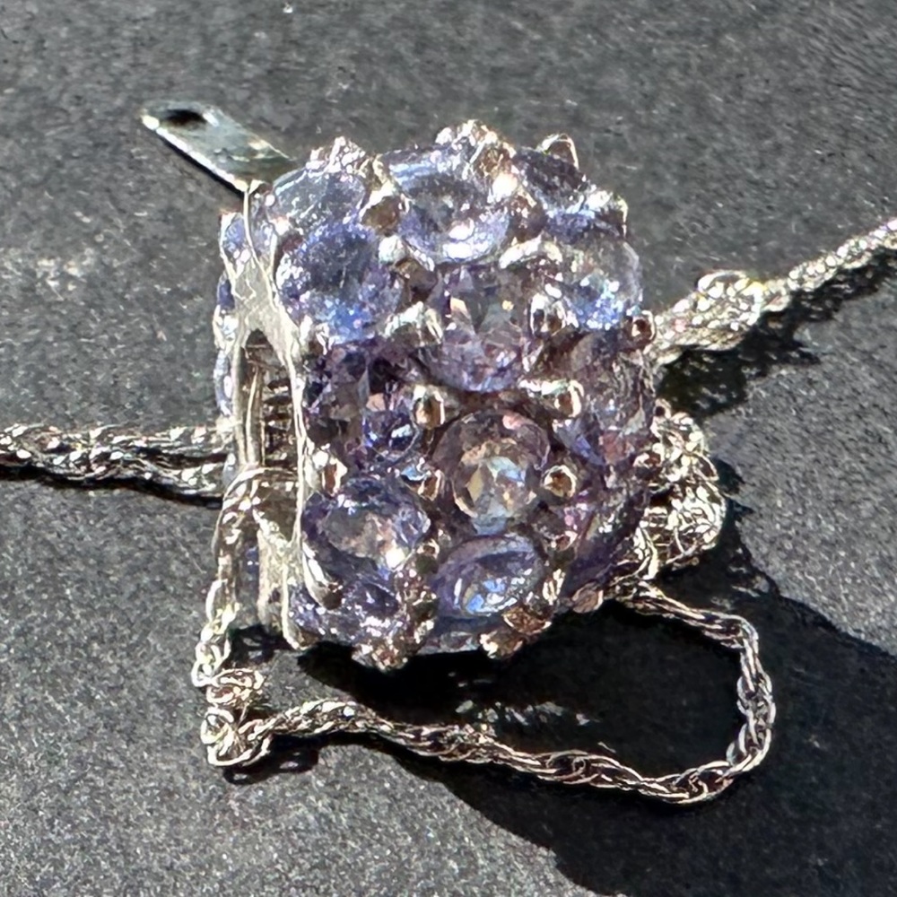 14k White Gold Tanzanite Pendant Bead & “18.25 Inch Chain - Picture 3 of 16